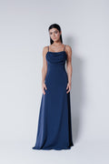Vestido Longo Fluido Zélia Azul Marinho Saphir