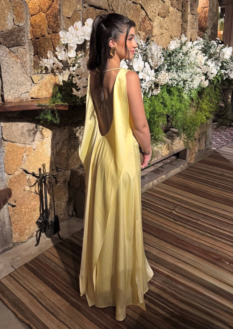 Vestido Longo Alfaiataria Gabrielle Amarelo Manteiga Saphir - foto adicional 1