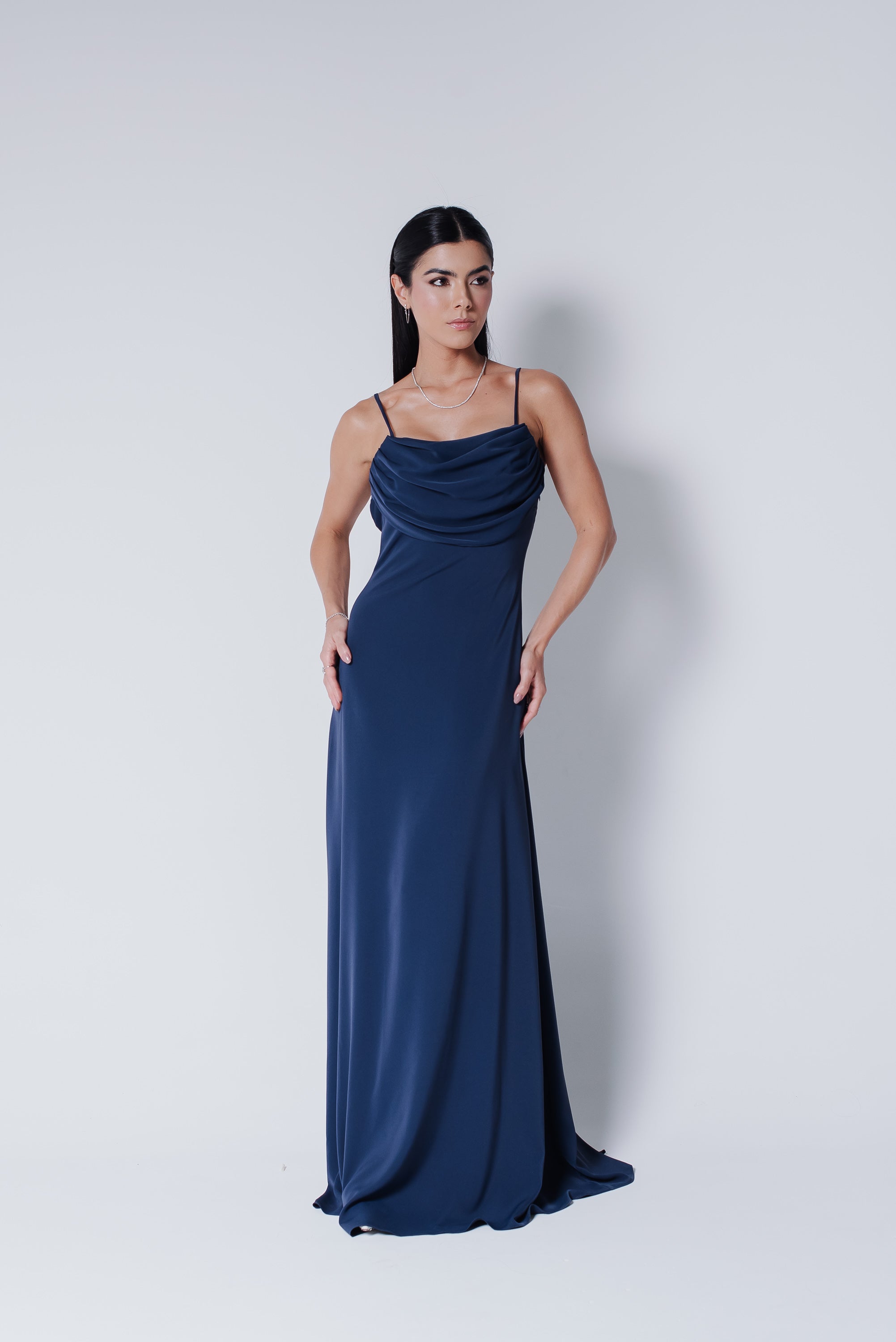 Vestido Longo Fluido Zélia Azul Marinho Saphir