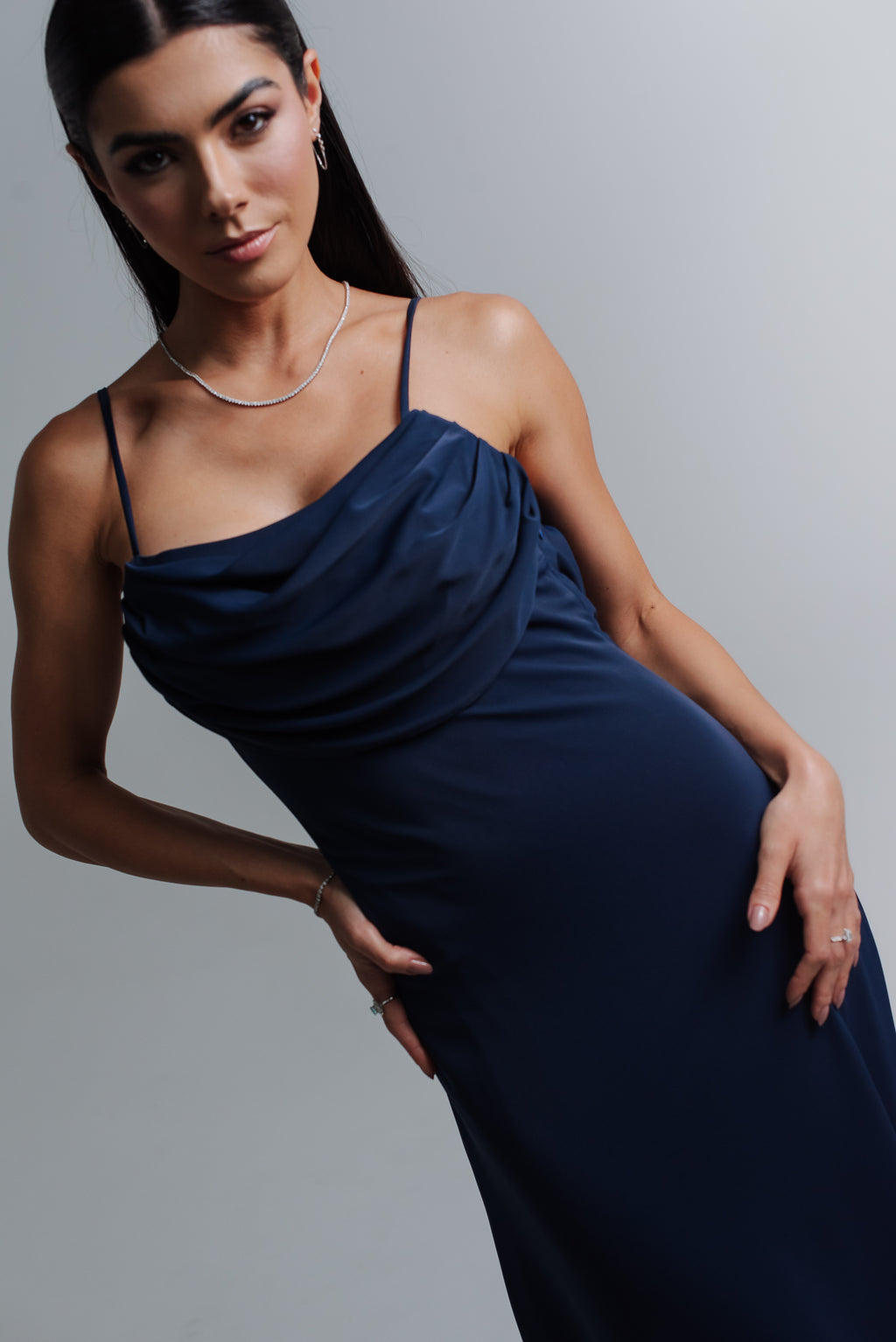 Vestido Longo Fluido Zélia Azul Marinho Saphir
