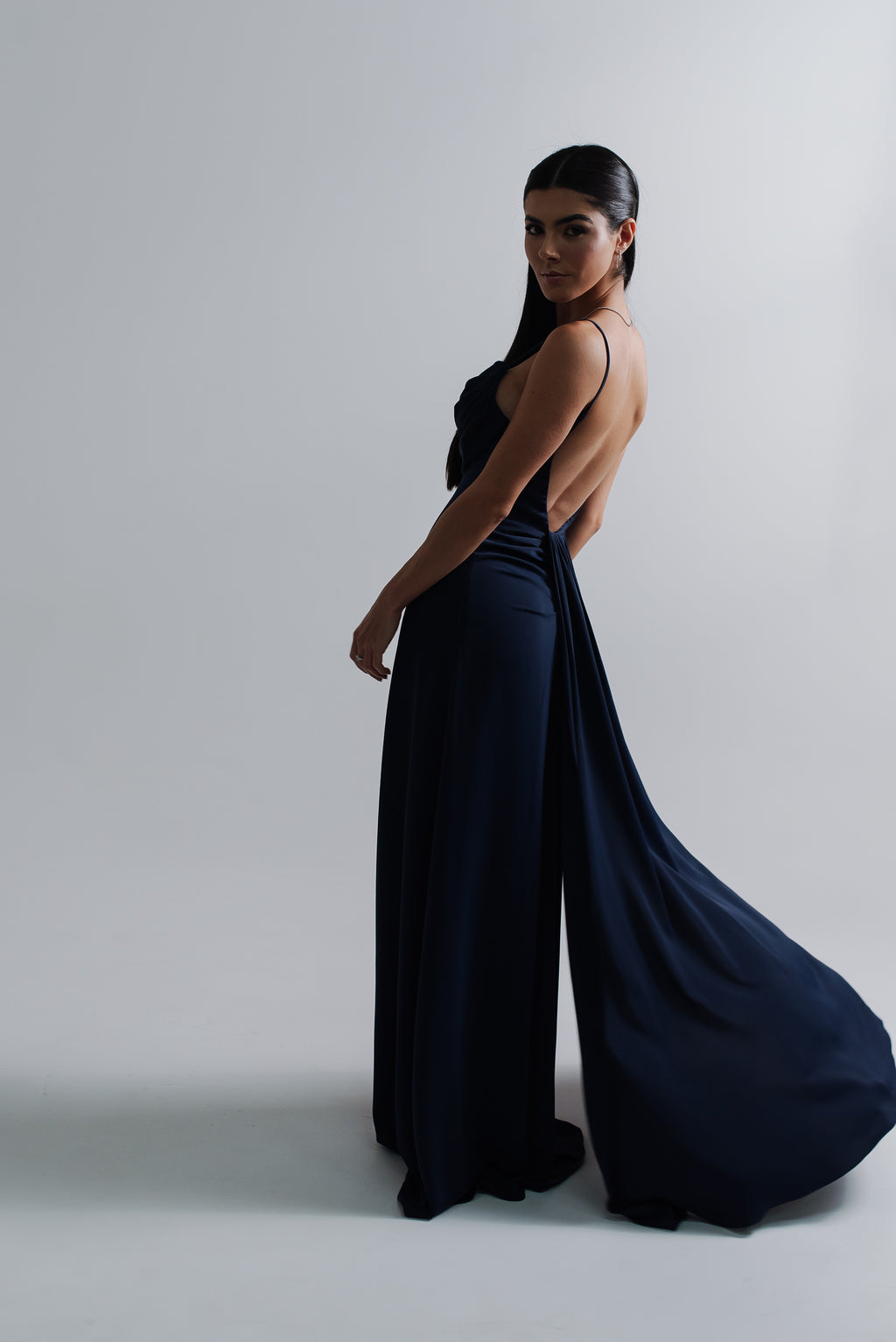 Vestido Longo Fluido Zélia Azul Marinho Saphir