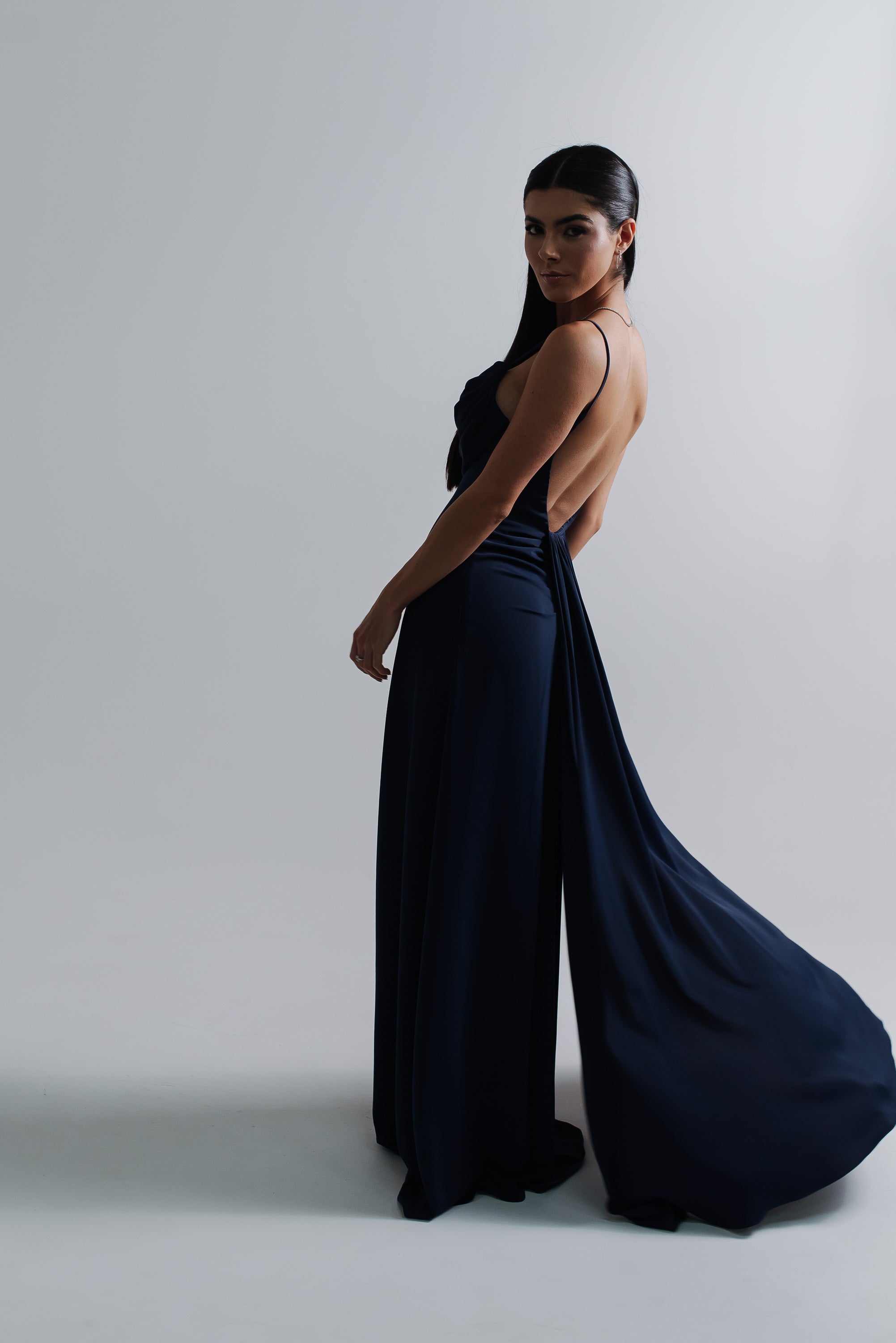 Vestido Longo Fluido Zélia Azul Marinho Saphir
