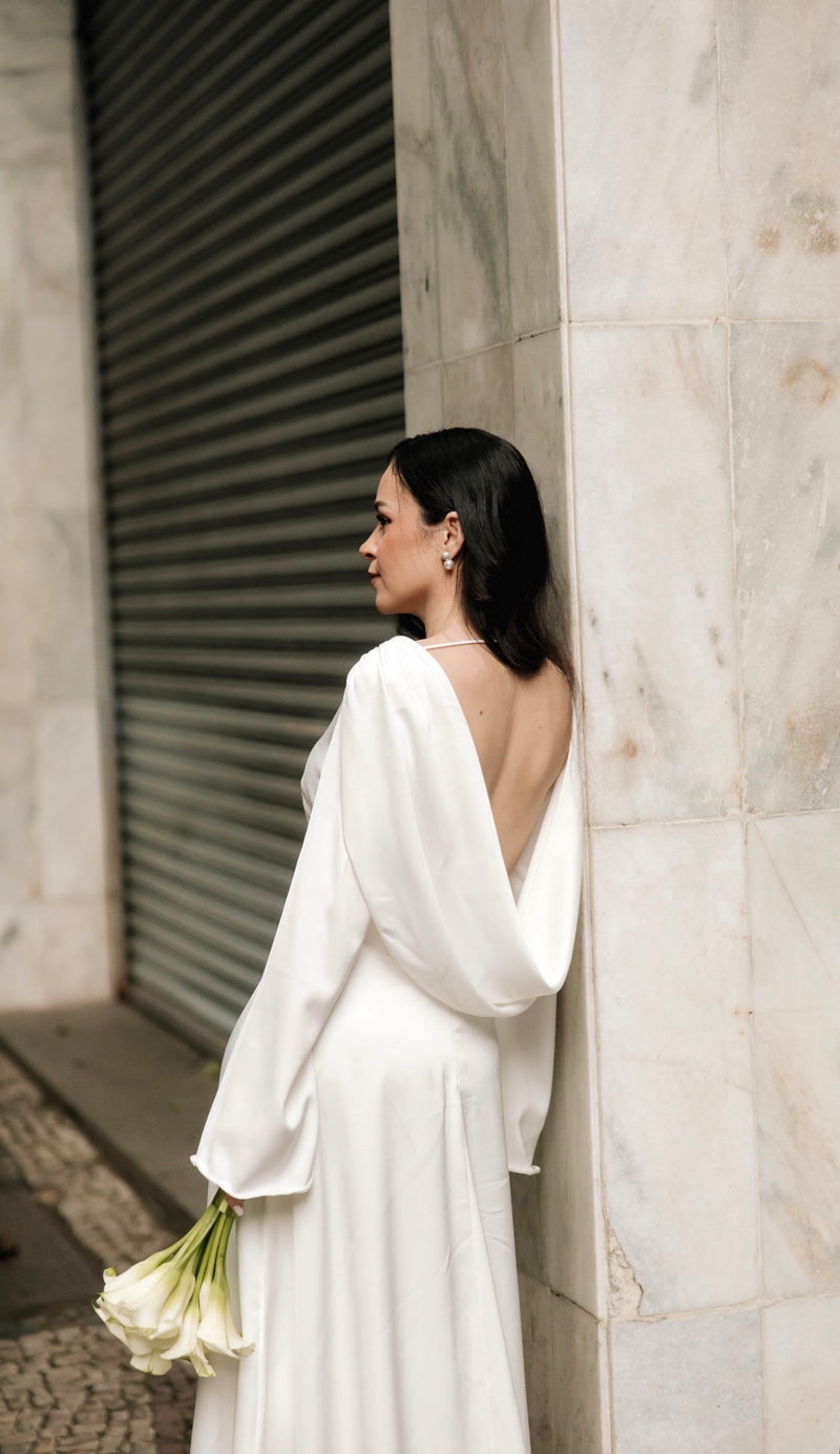 Vestido De Noiva Manga Longa Alice Off White Ällie - foto adicional 3