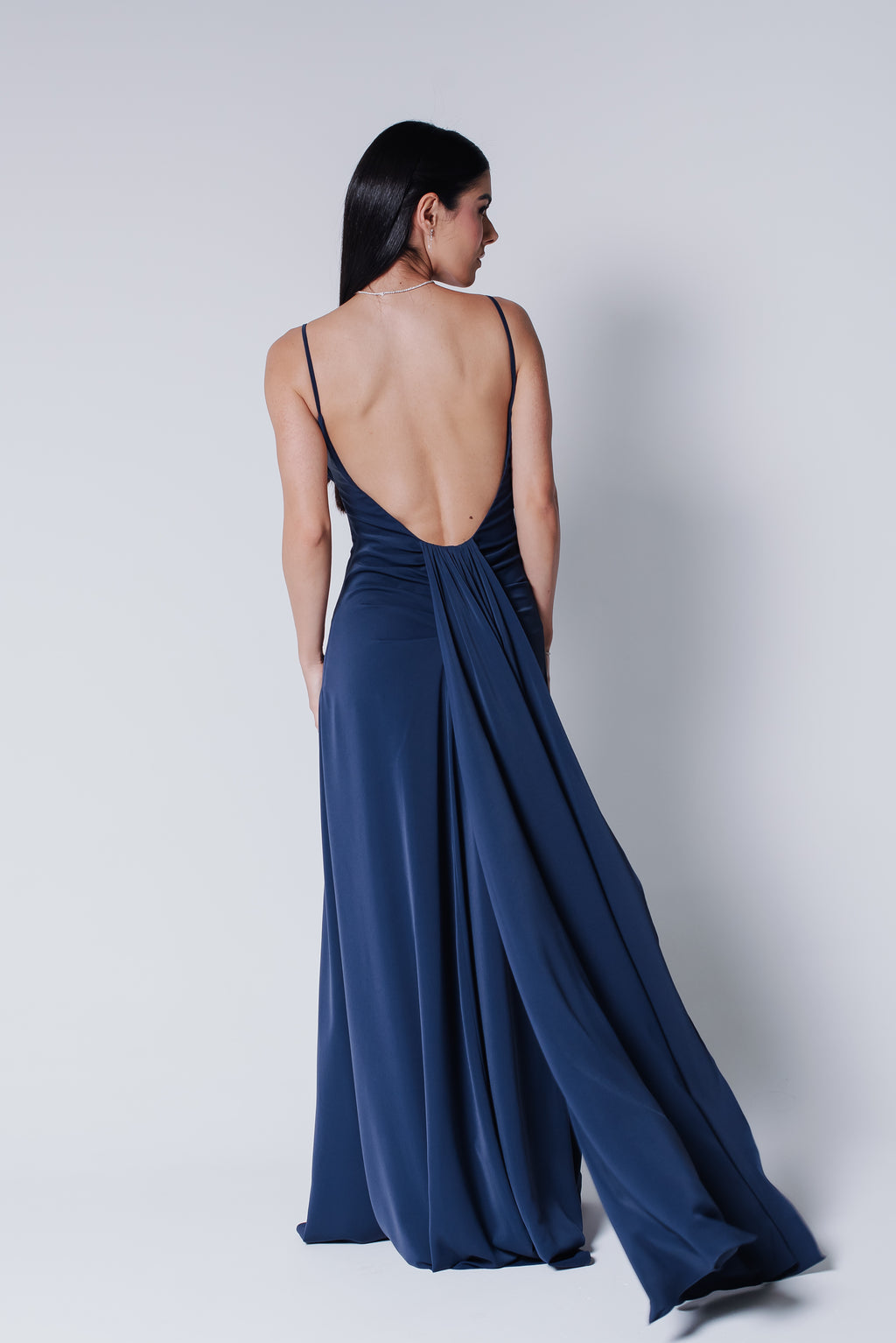 Vestido Longo Fluido Zélia Azul Marinho Saphir