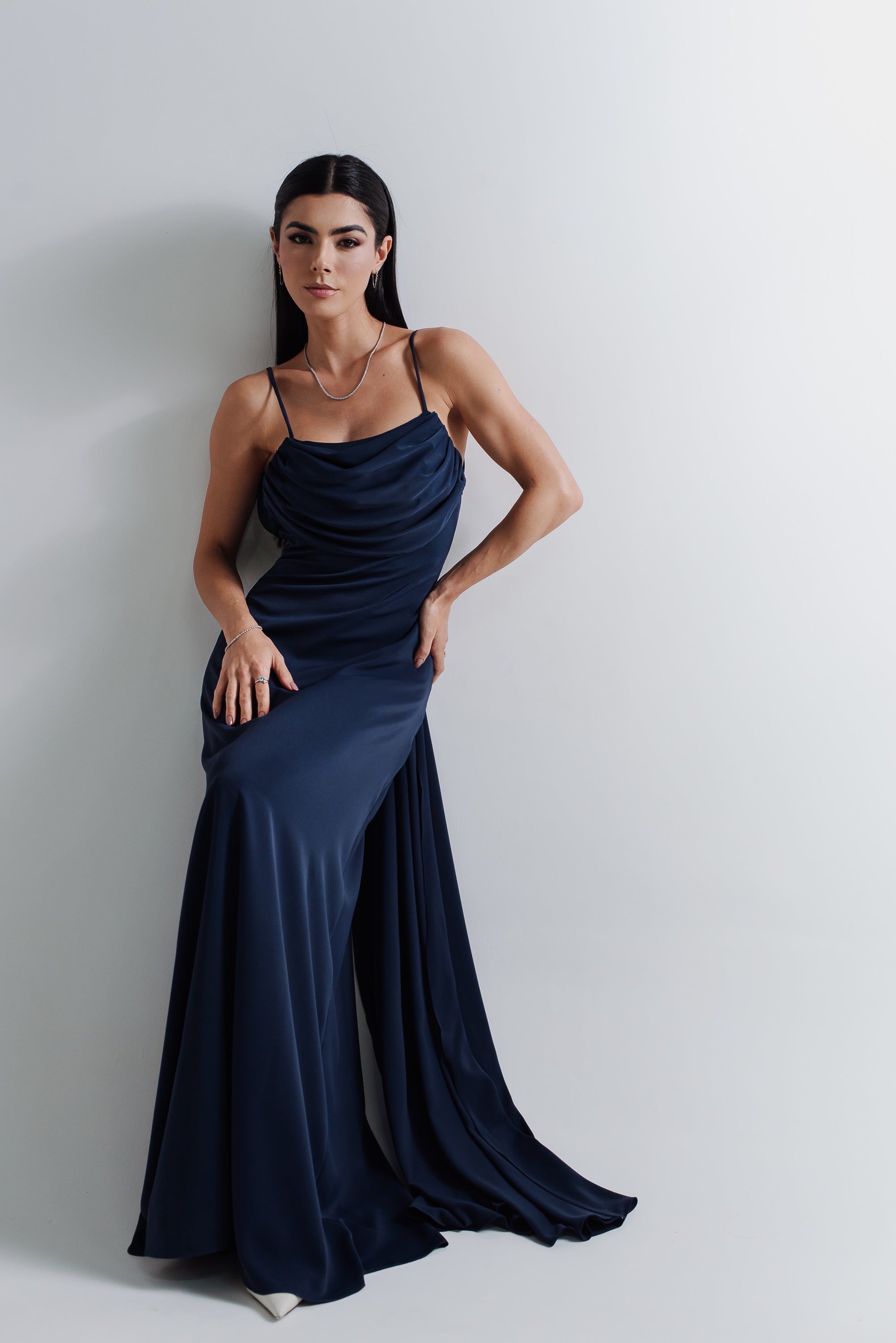 Vestido Longo Fluido Zélia Azul Marinho Saphir