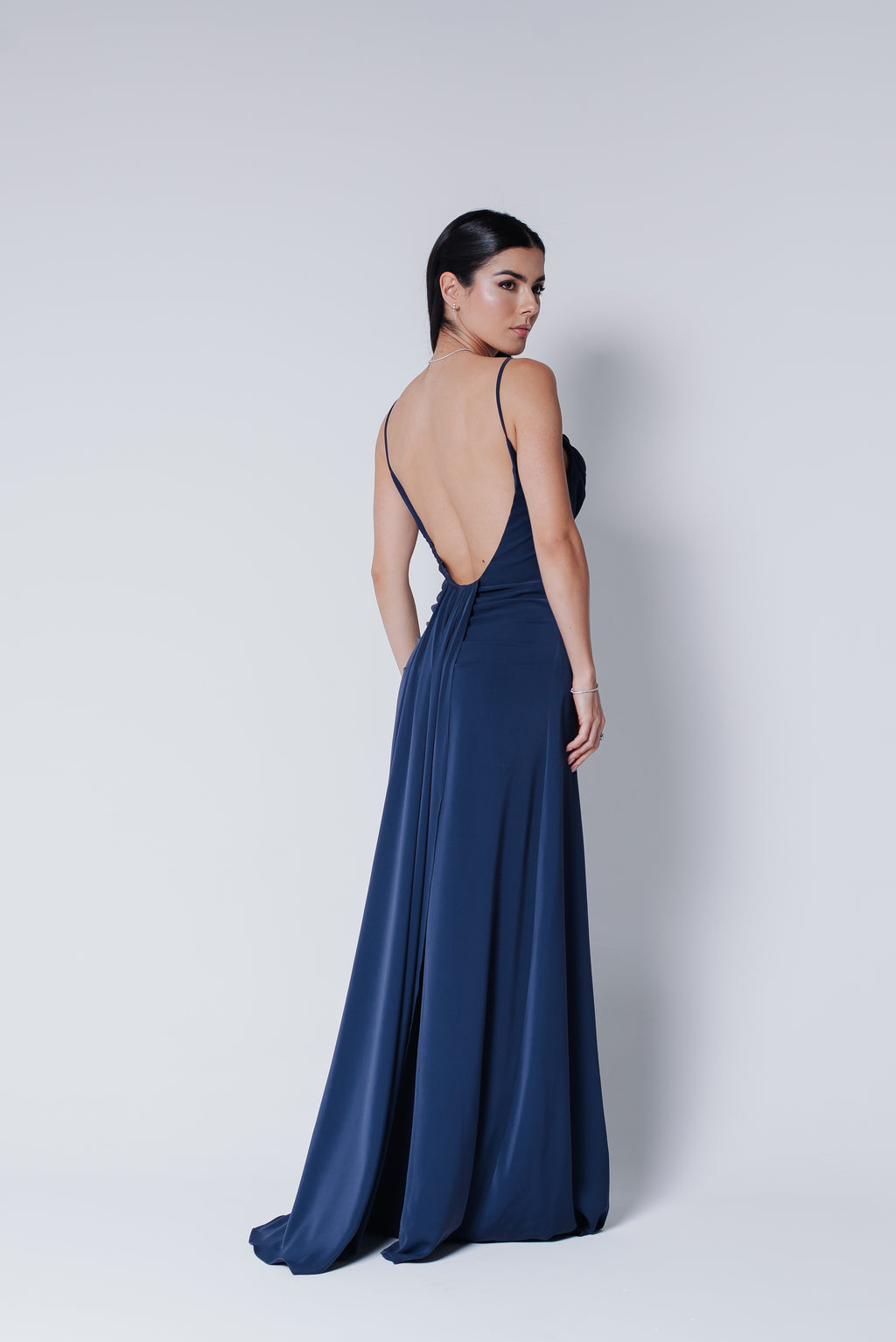 Vestido Longo Fluido Zélia Azul Marinho Saphir