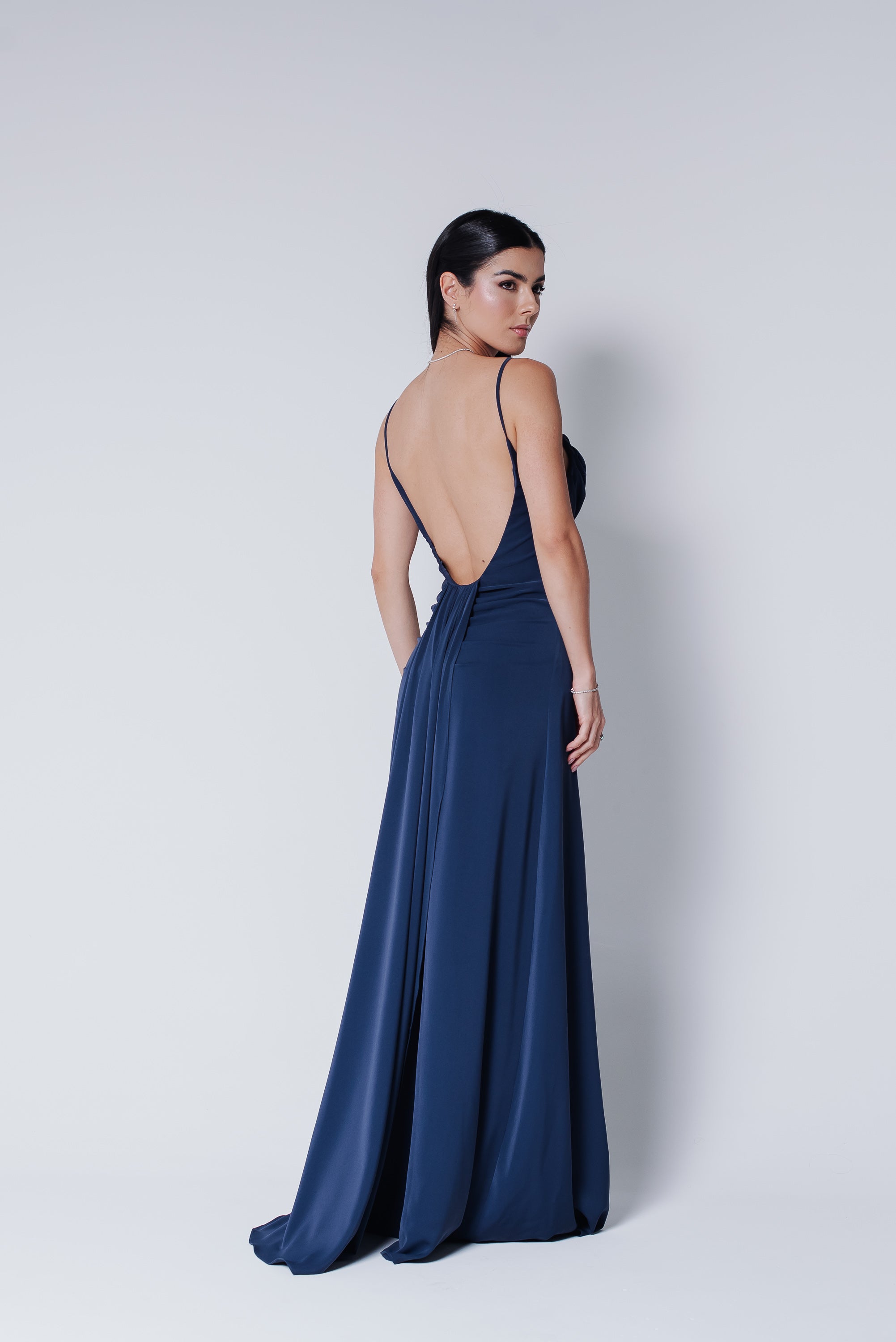 Vestido Longo Fluido Zélia Azul Marinho Saphir