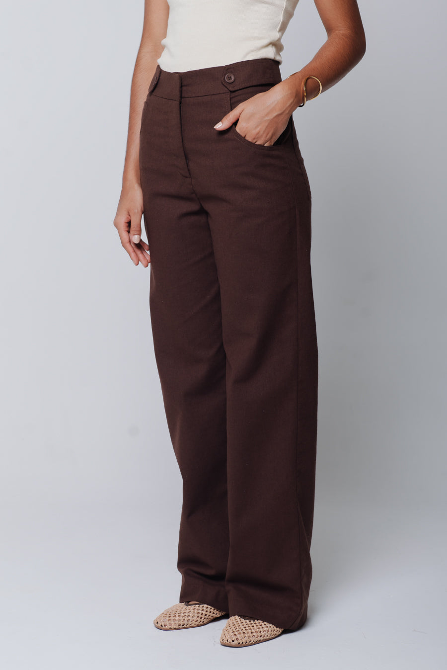 Calça Pantalona Adélia Linho Marrom