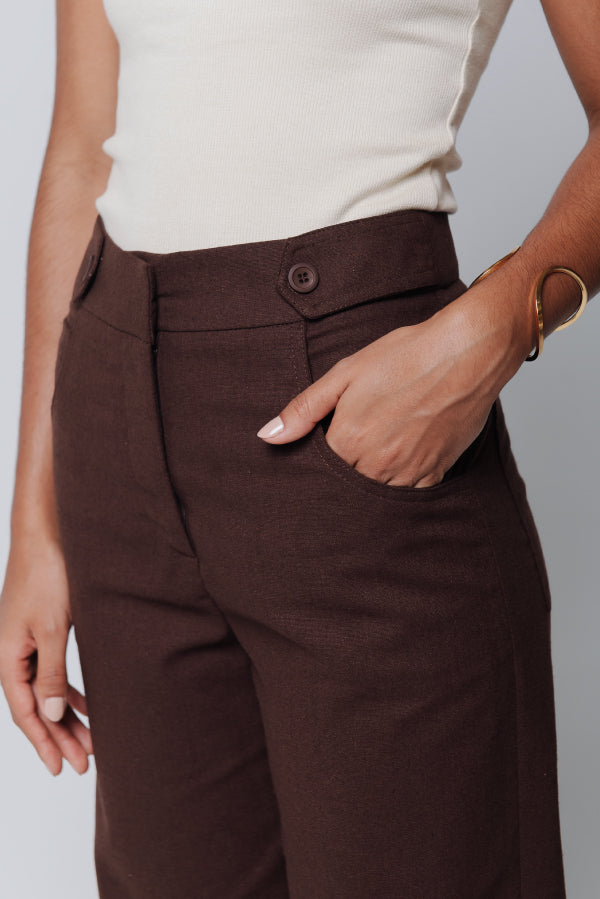 Calça Pantalona Adélia Linho Marrom