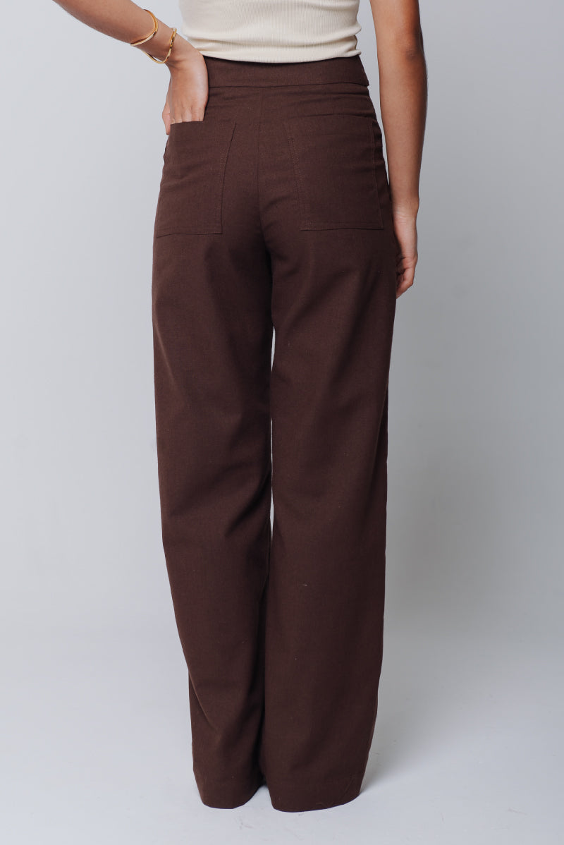 Calça Pantalona Adélia Linho Marrom