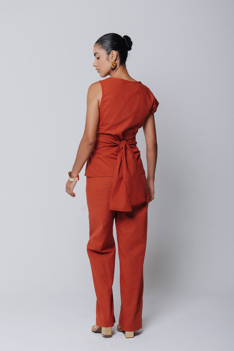 Blusa Amira Linho Vermelho Terra