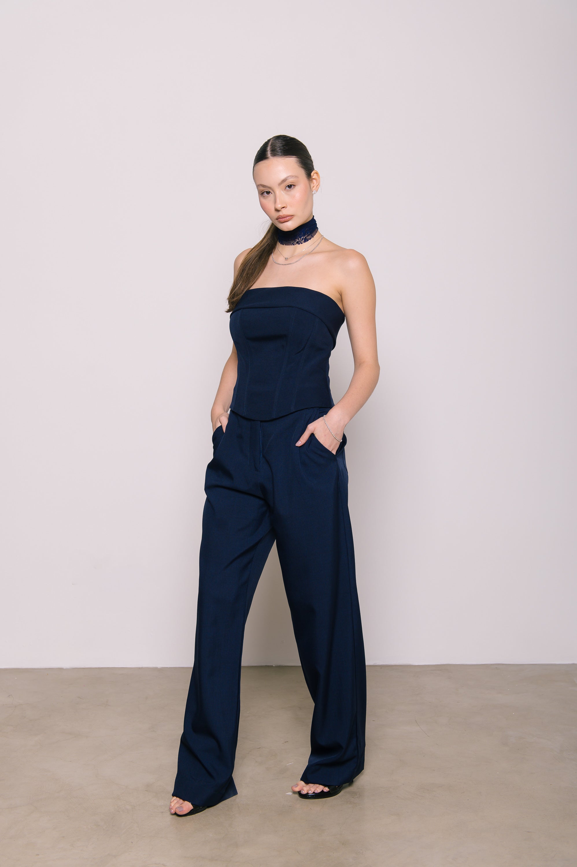 Corselet Alfaiataria Cristal Azul Marinho Ällie