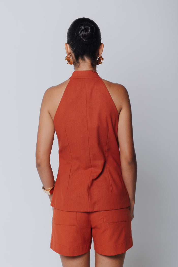 Colete Luisa Linho Vermelho Terra