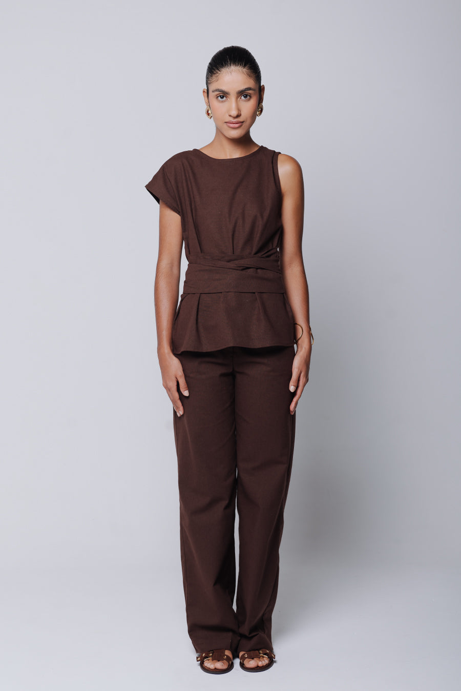 Calça Pantalona Adélia Linho Marrom