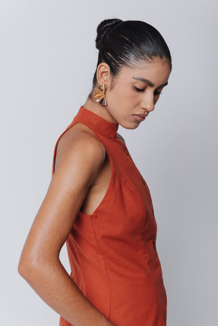 Colete Luisa Linho Vermelho Terra