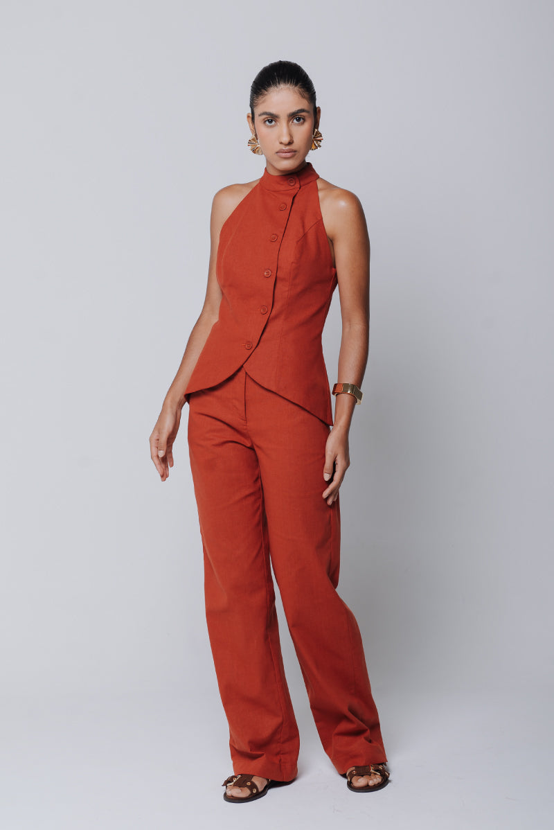 Colete Luisa Linho Vermelho Terra