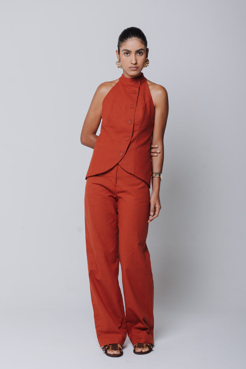 Colete Luisa Linho Vermelho Terra