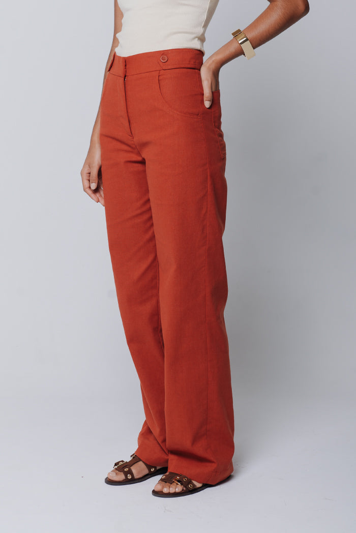 Calça Pantalona Adélia Linho Vermelho Terra