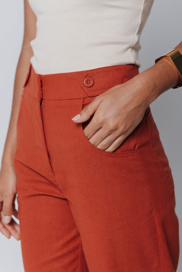 Calça Pantalona Adélia Linho Vermelho Terra