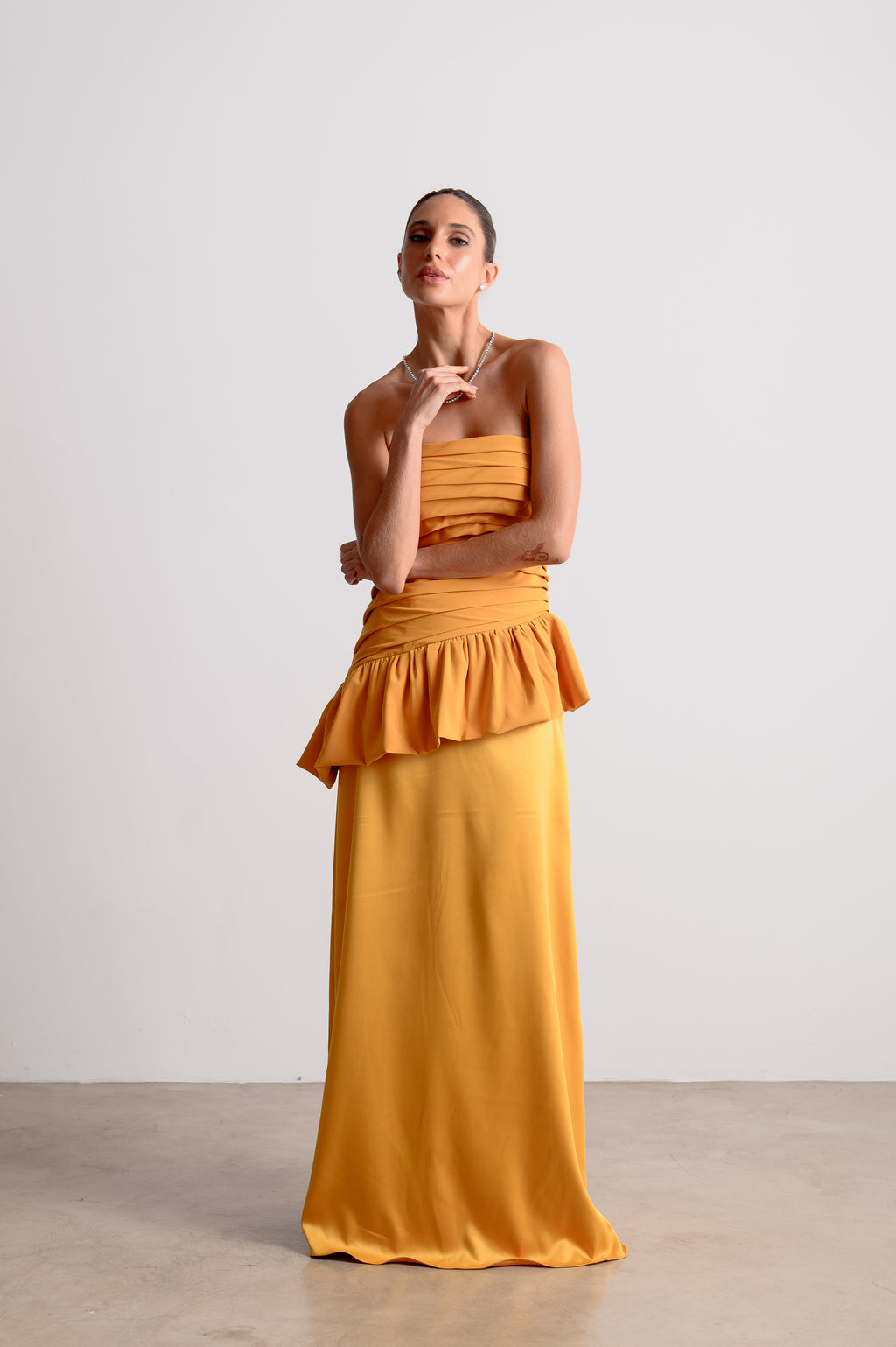 Vestido de Festa Rafaela Mostarda Ällie [ Pré-Venda ]