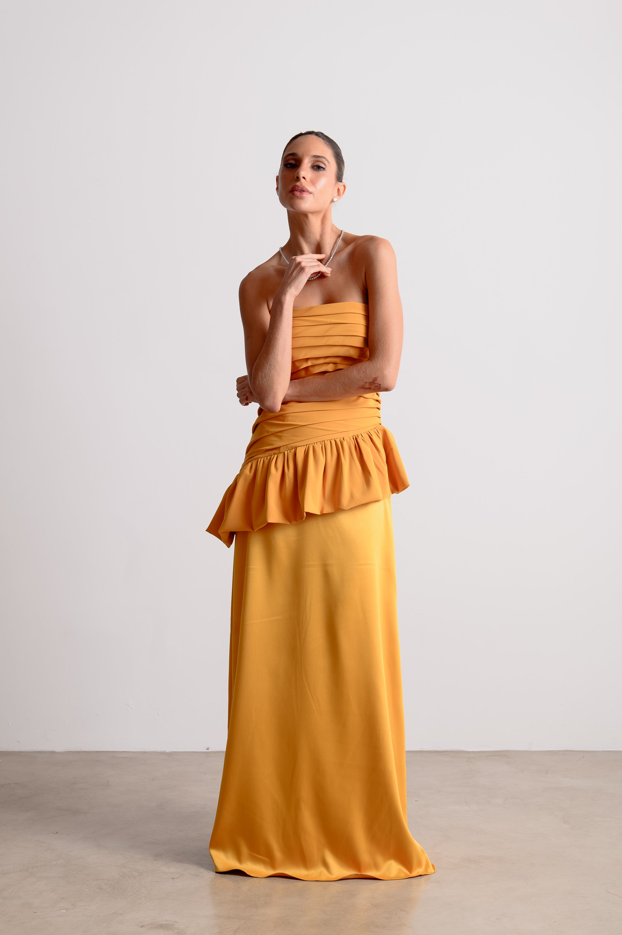 Vestido de Festa Rafaela Mostarda Ällie [ Pré-Venda ]
