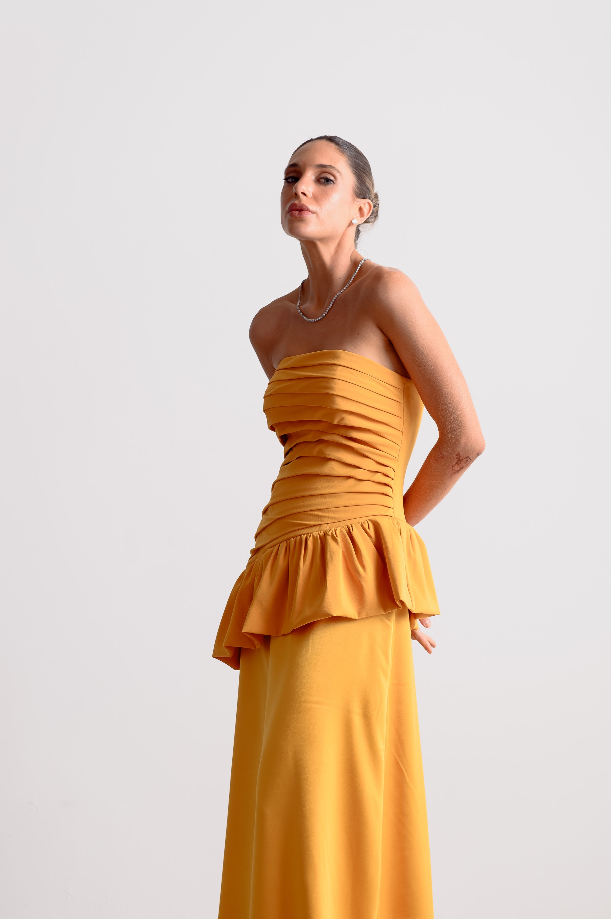 Vestido de Festa Rafaela Mostarda Ällie [ Pré-Venda ]