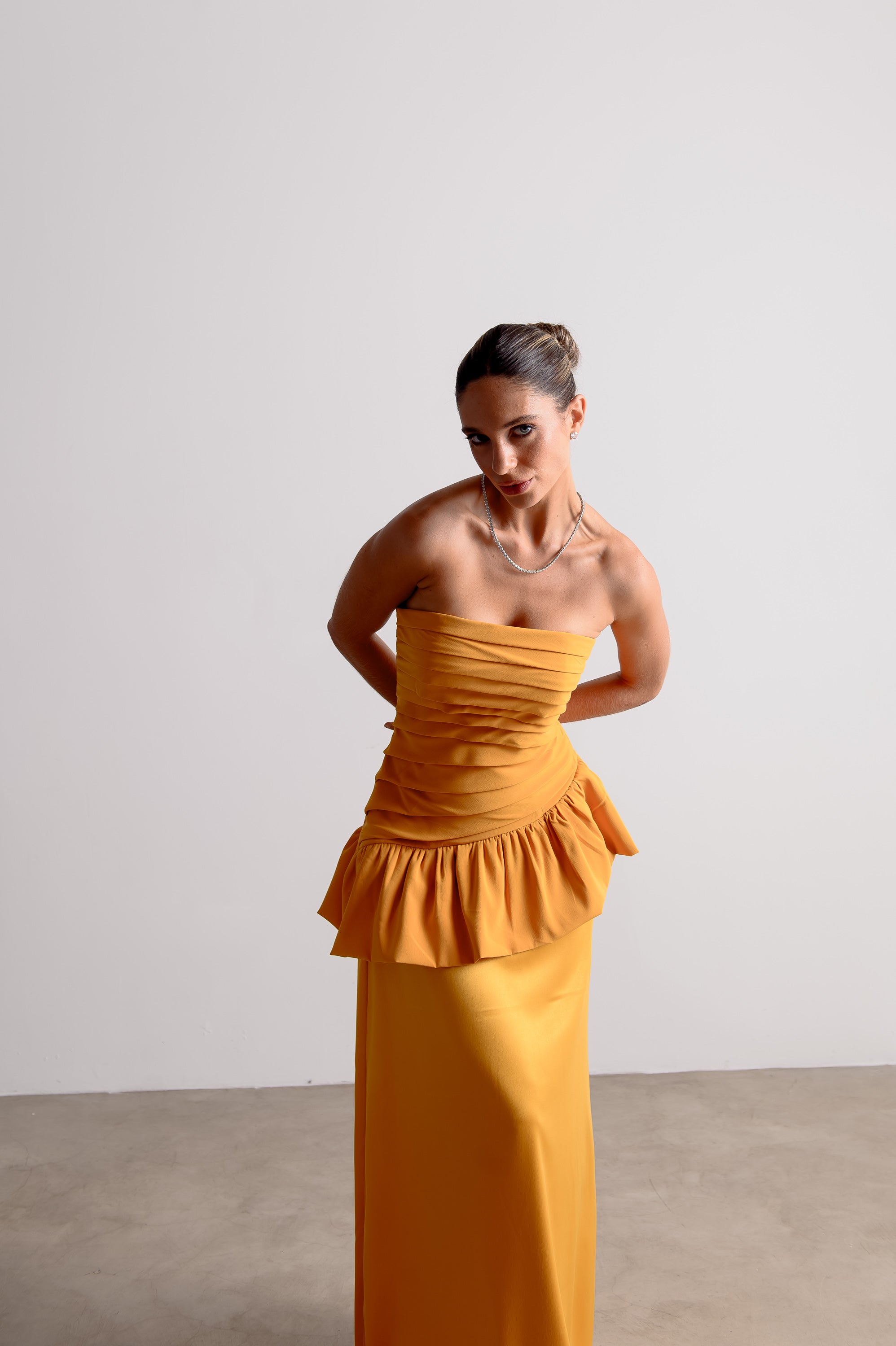 Vestido de Festa Rafaela Mostarda Ällie [ Pré-Venda ]