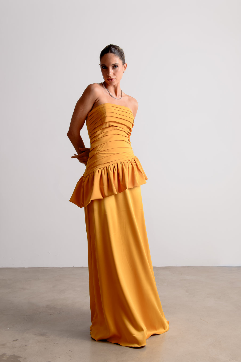 Vestido de Festa Rafaela Mostarda Ällie [ Pré-Venda ]
