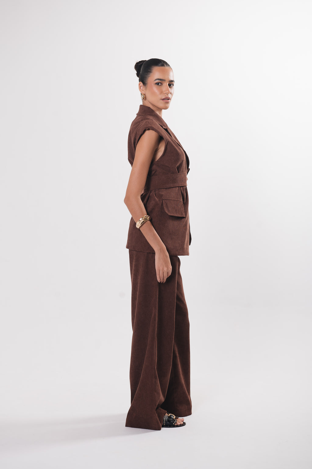 Calça Pantalona Veludo New Safira Marrom Ällie