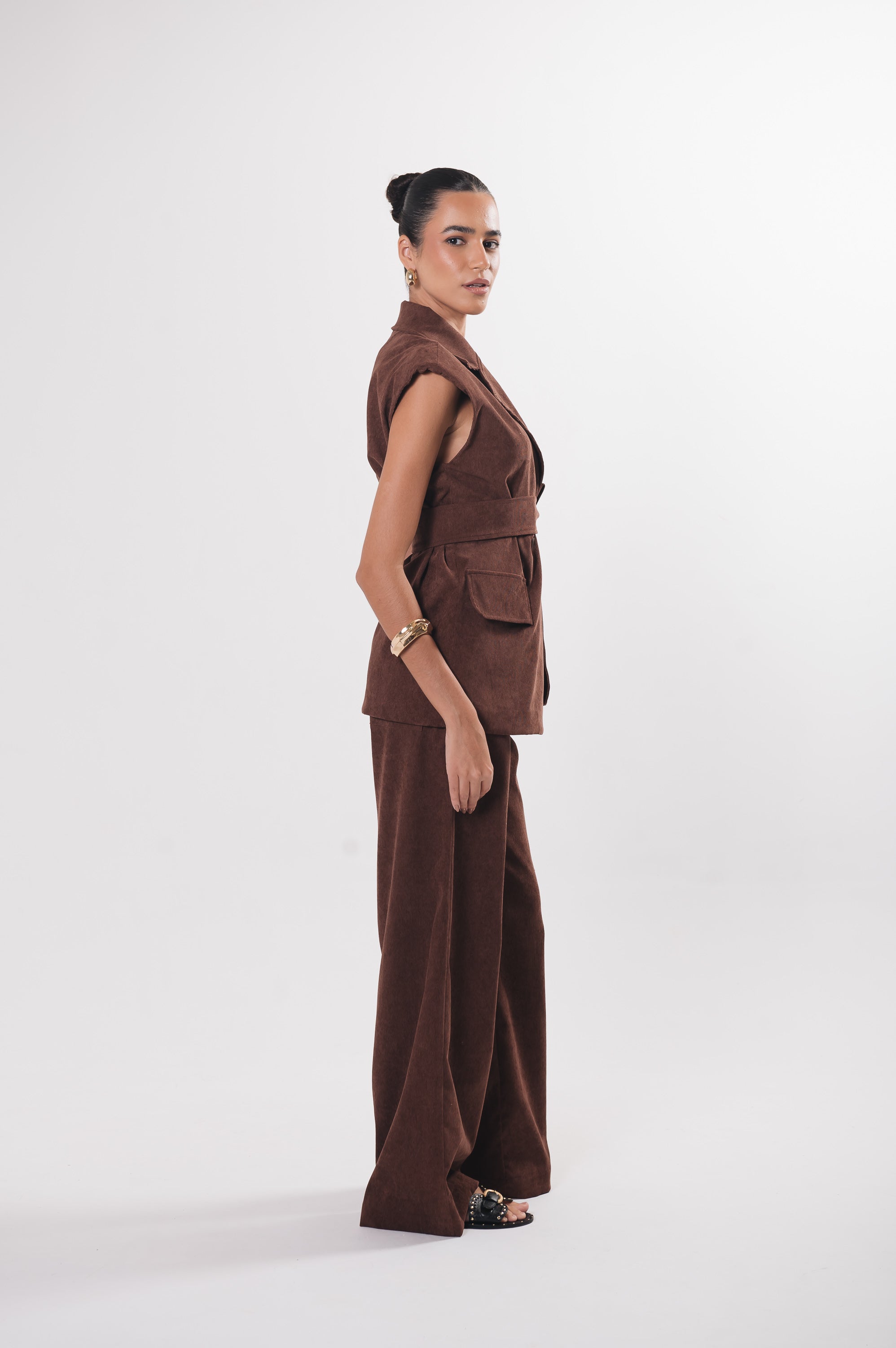Calça Pantalona Veludo New Safira Marrom Ällie