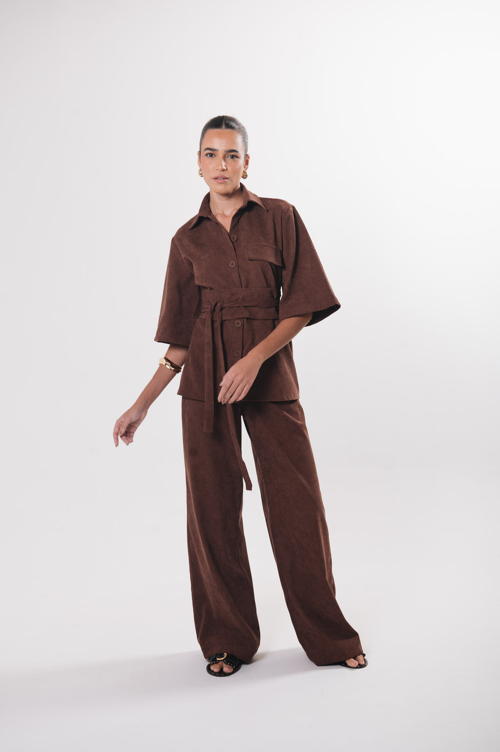 Calça Pantalona Veludo New Safira Marrom Ällie