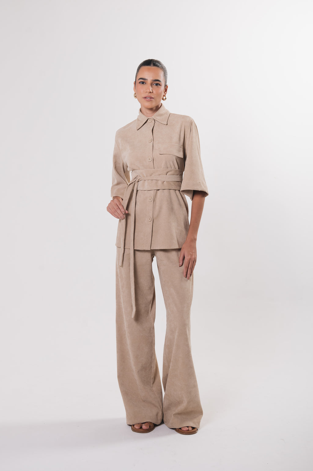 Calça Pantalona Veludo New Safira Aveia Ällie