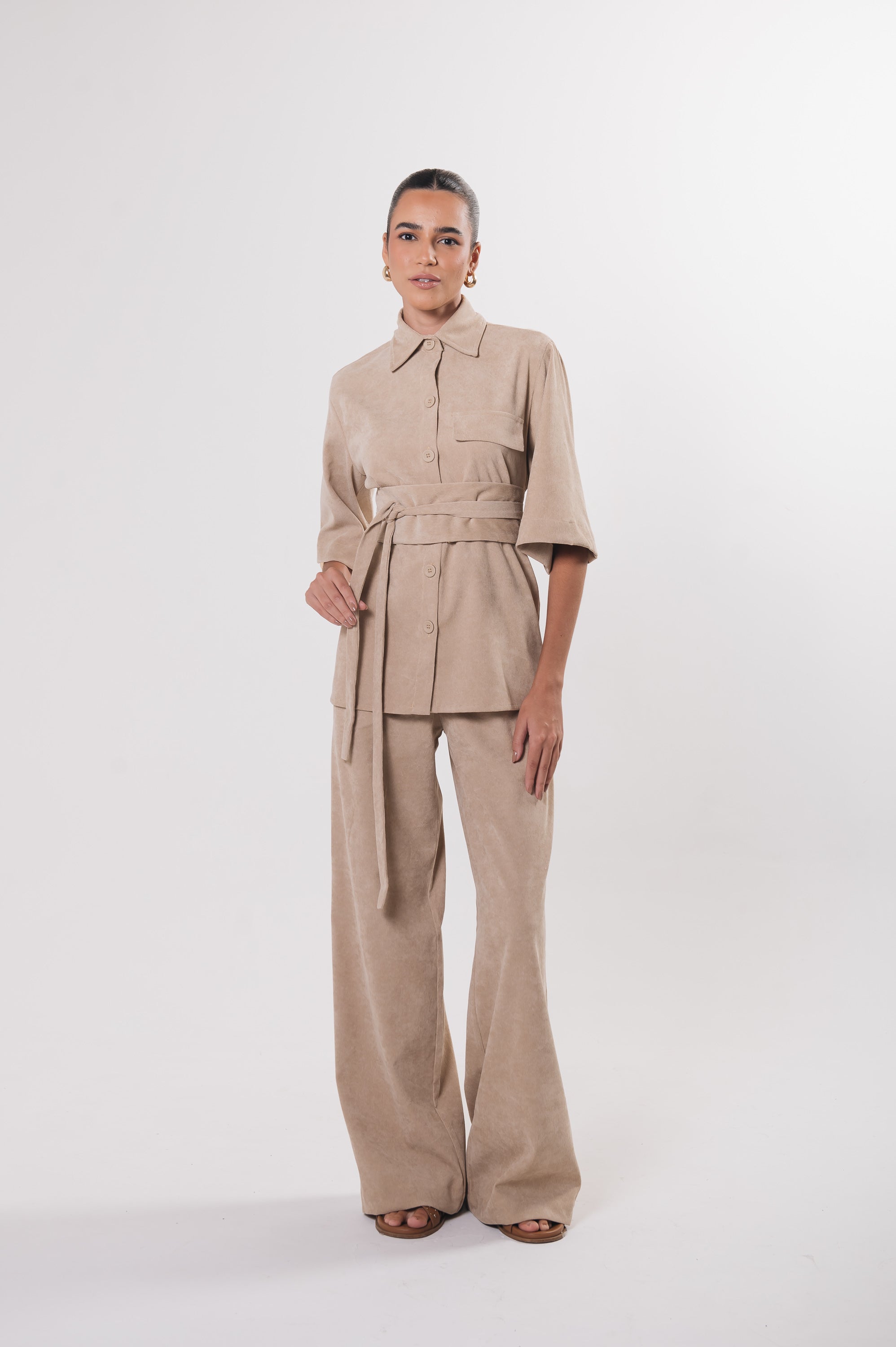 Calça Pantalona Veludo New Safira Aveia Ällie