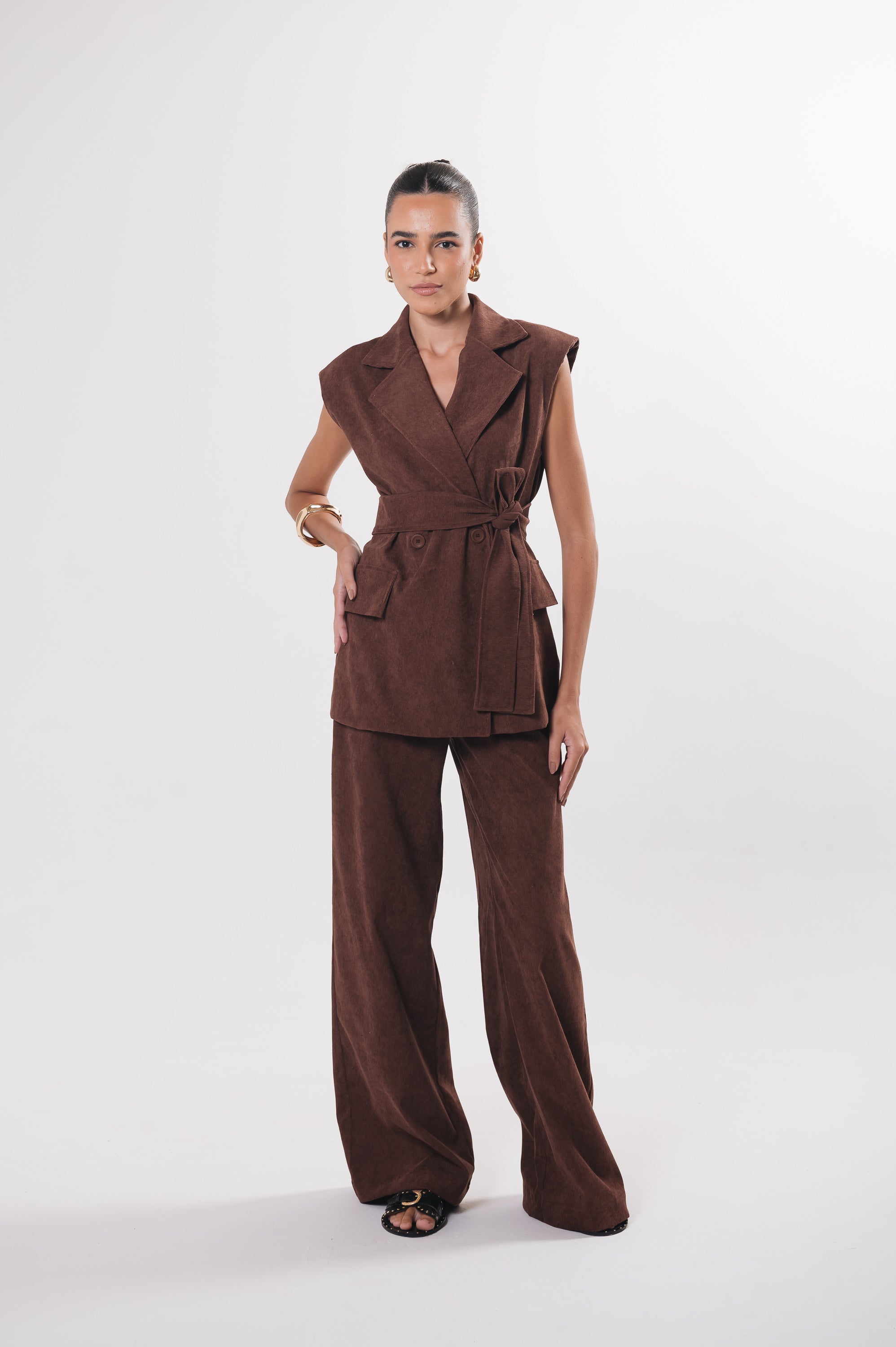Calça Pantalona Veludo New Safira Marrom Ällie