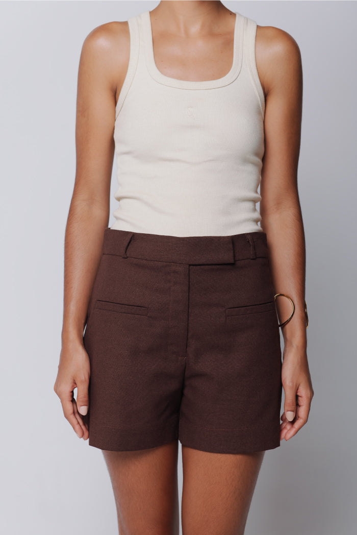 Short Fran Linho Marrom