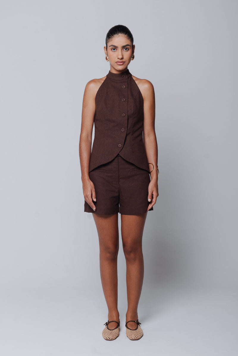 Short Fran Linho Marrom