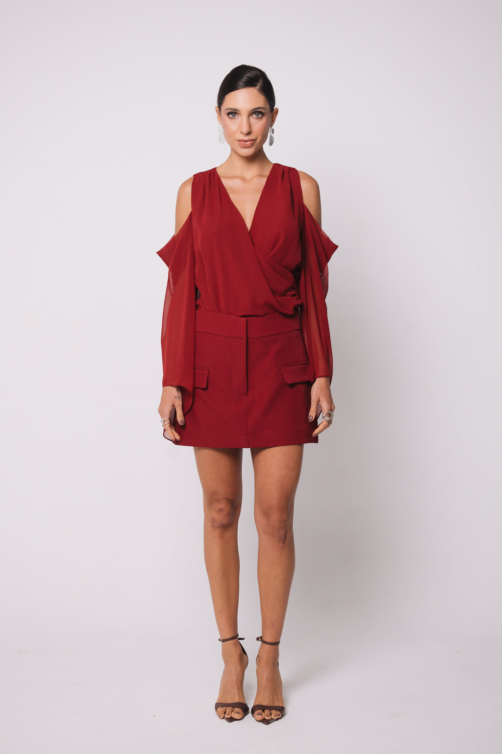 Blusa Fluida Recortes Charlotte Cereja Ällie