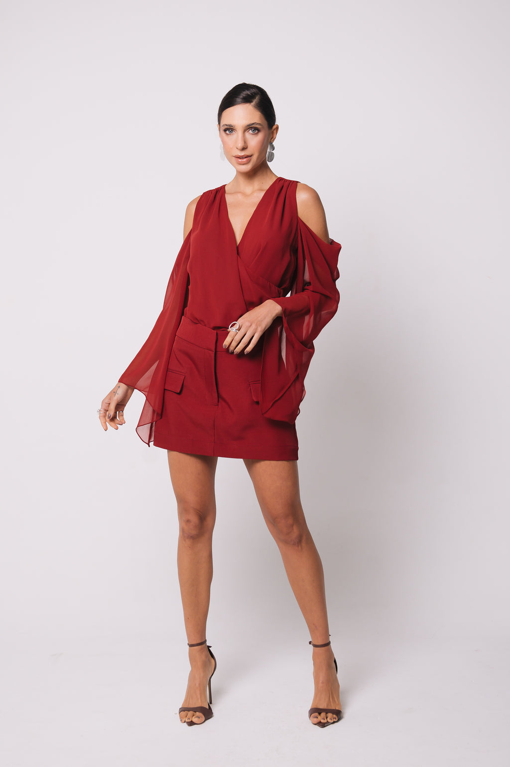 Blusa Fluida Recortes Charlotte Cereja Ällie