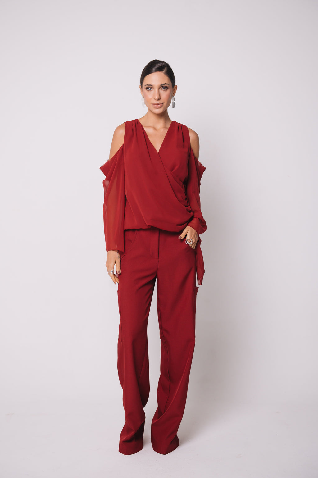 Blusa Fluida Recortes Charlotte Cereja Ällie