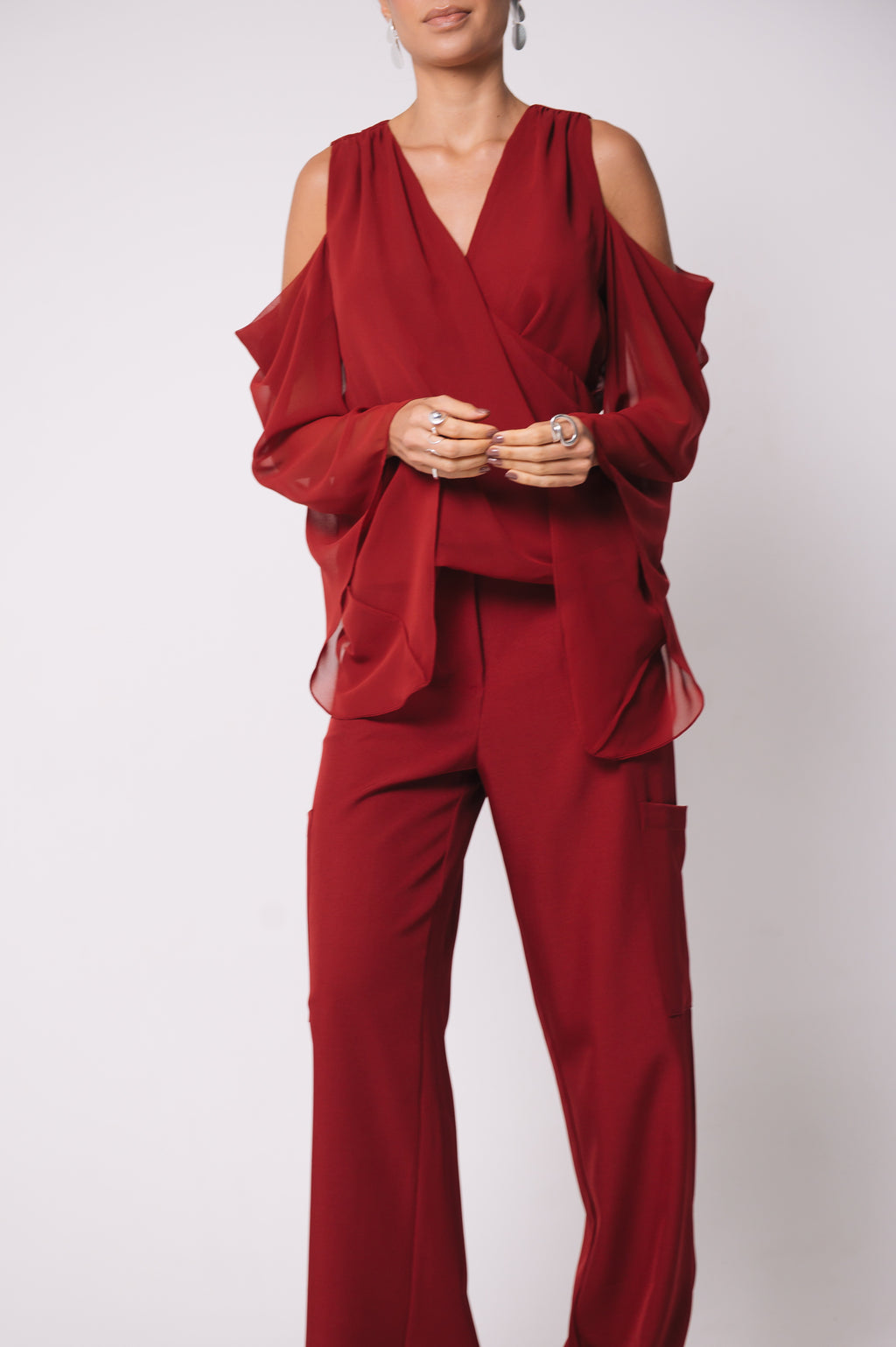 Blusa Fluida Recortes Charlotte Cereja Ällie