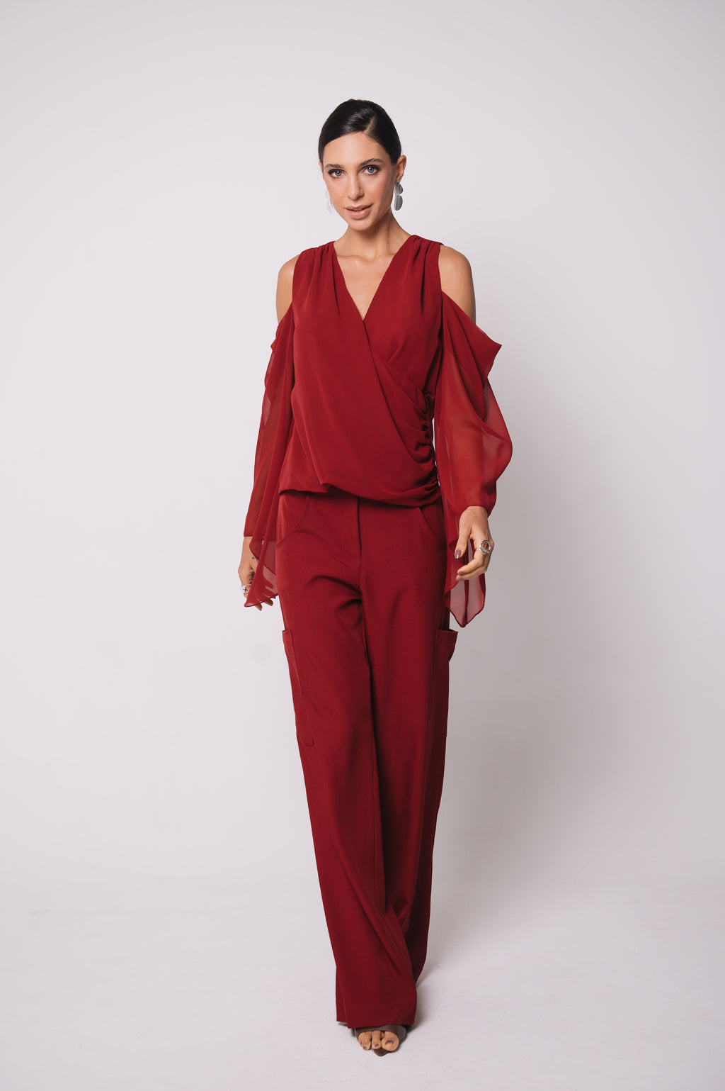 Blusa Fluida Recortes Charlotte Cereja Ällie