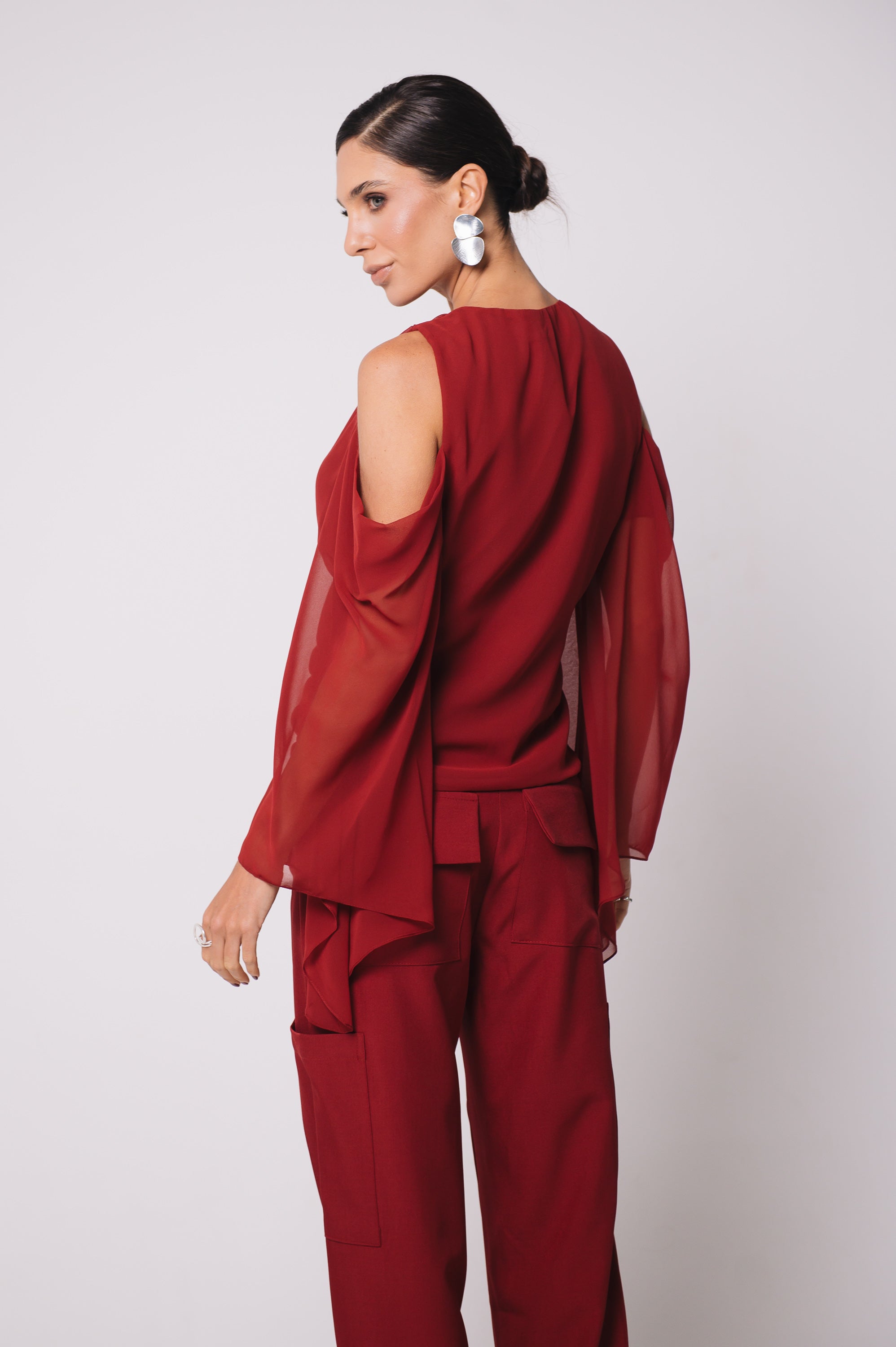 Blusa Fluida Recortes Charlotte Cereja Ällie