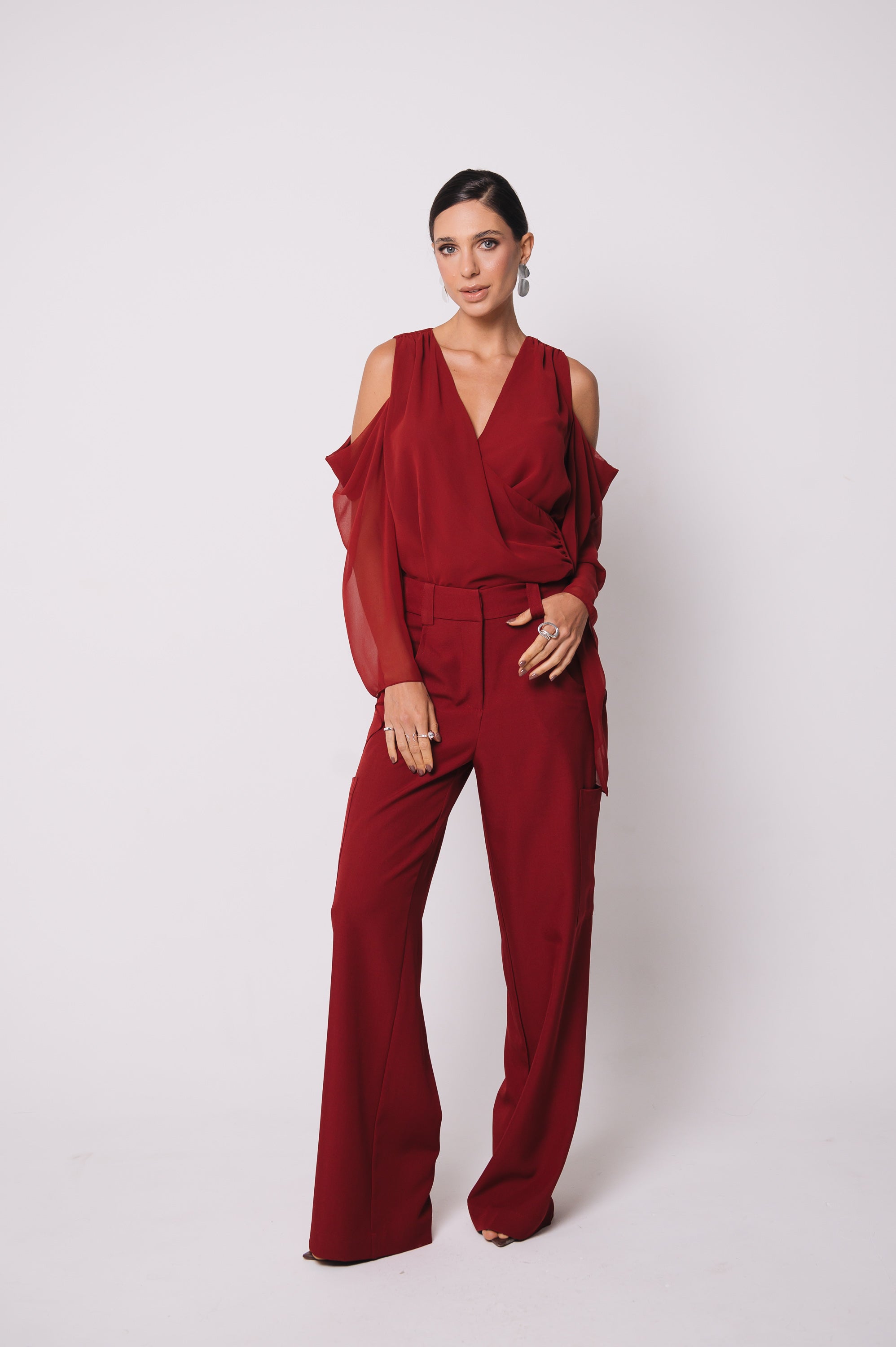 Blusa Fluida Recortes Charlotte Cereja Ällie