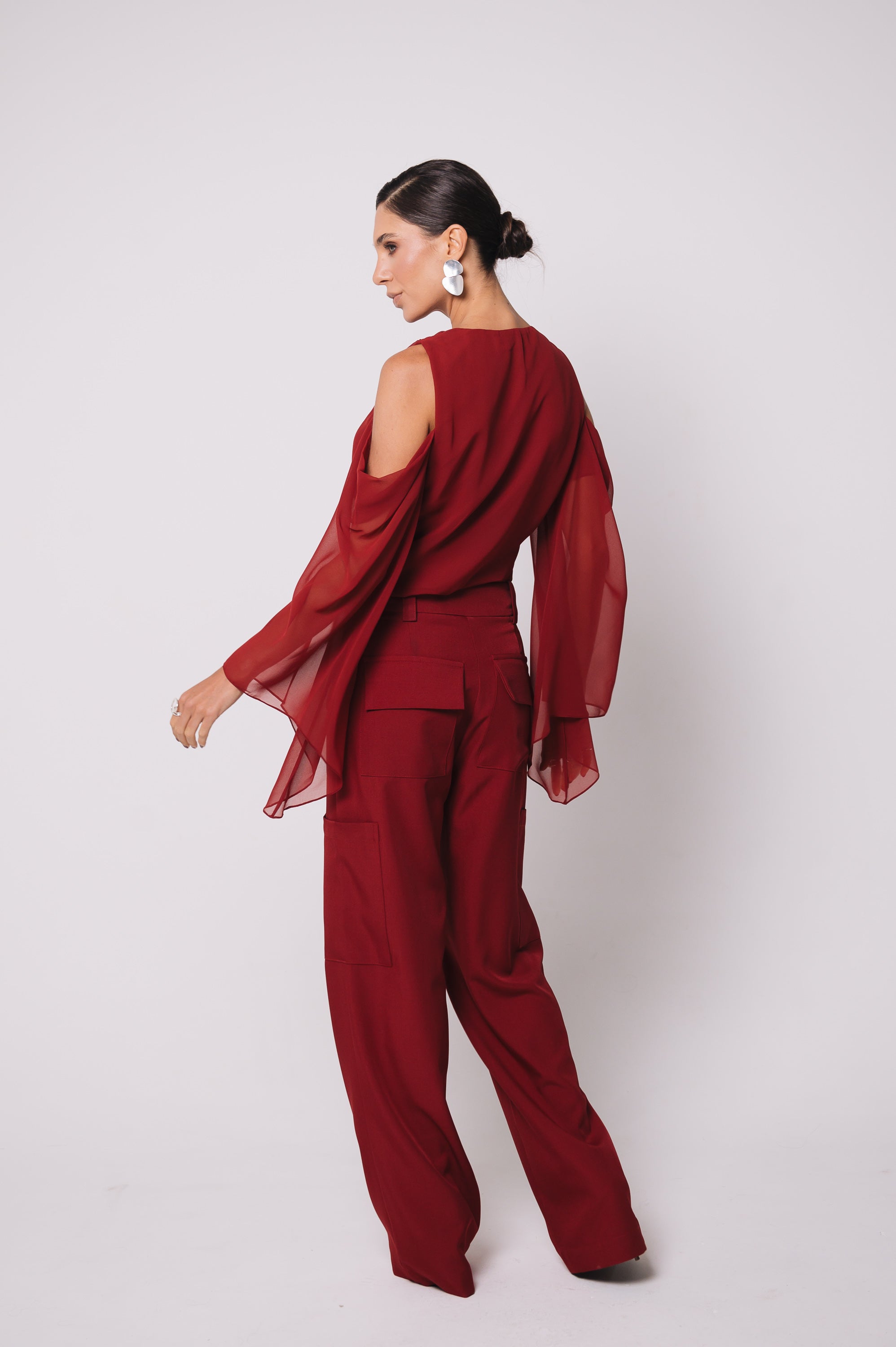 Blusa Fluida Recortes Charlotte Cereja Ällie