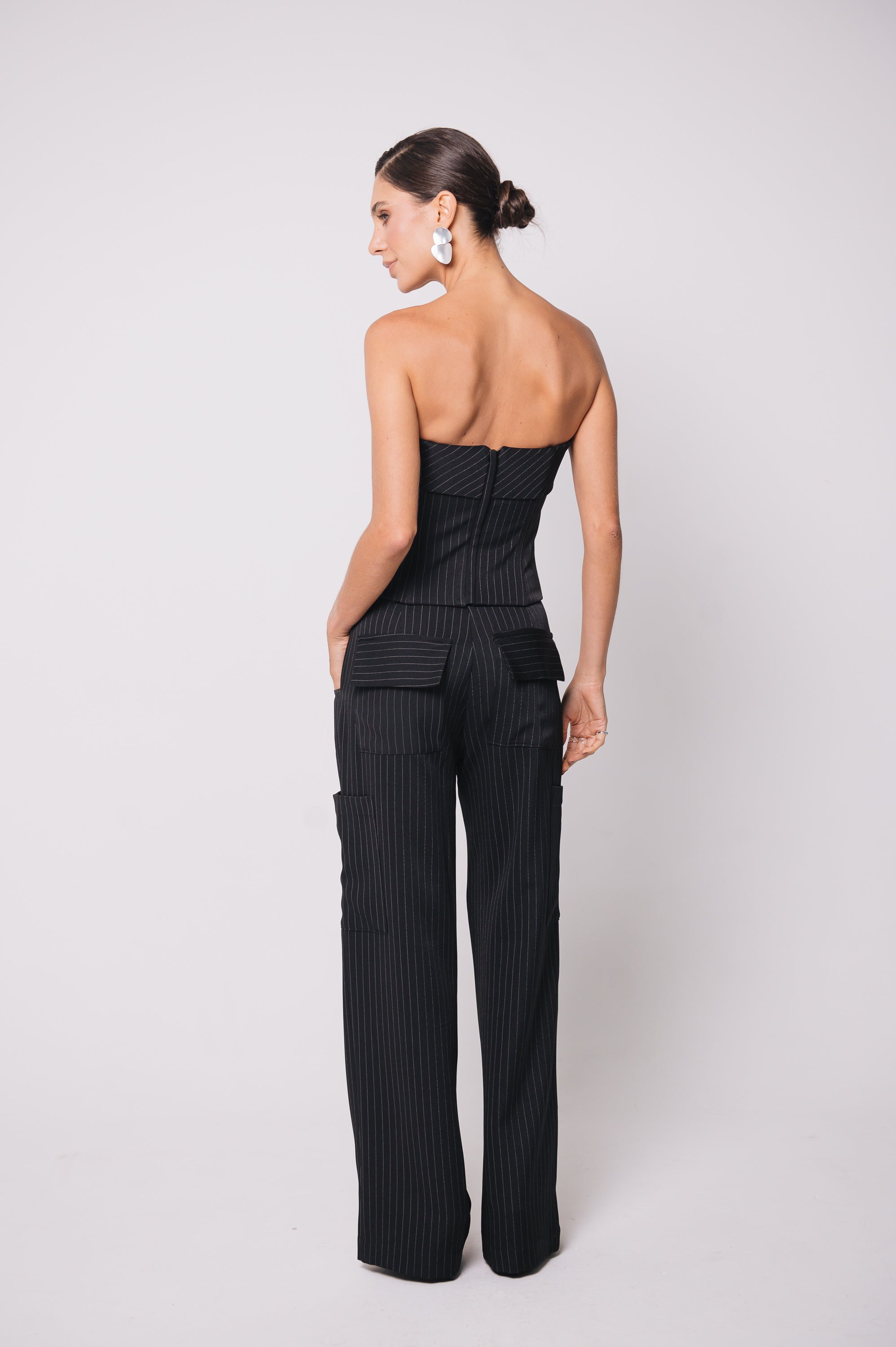 Corselet Alfaiataria Cristal Risca de Giz Preto Ällie