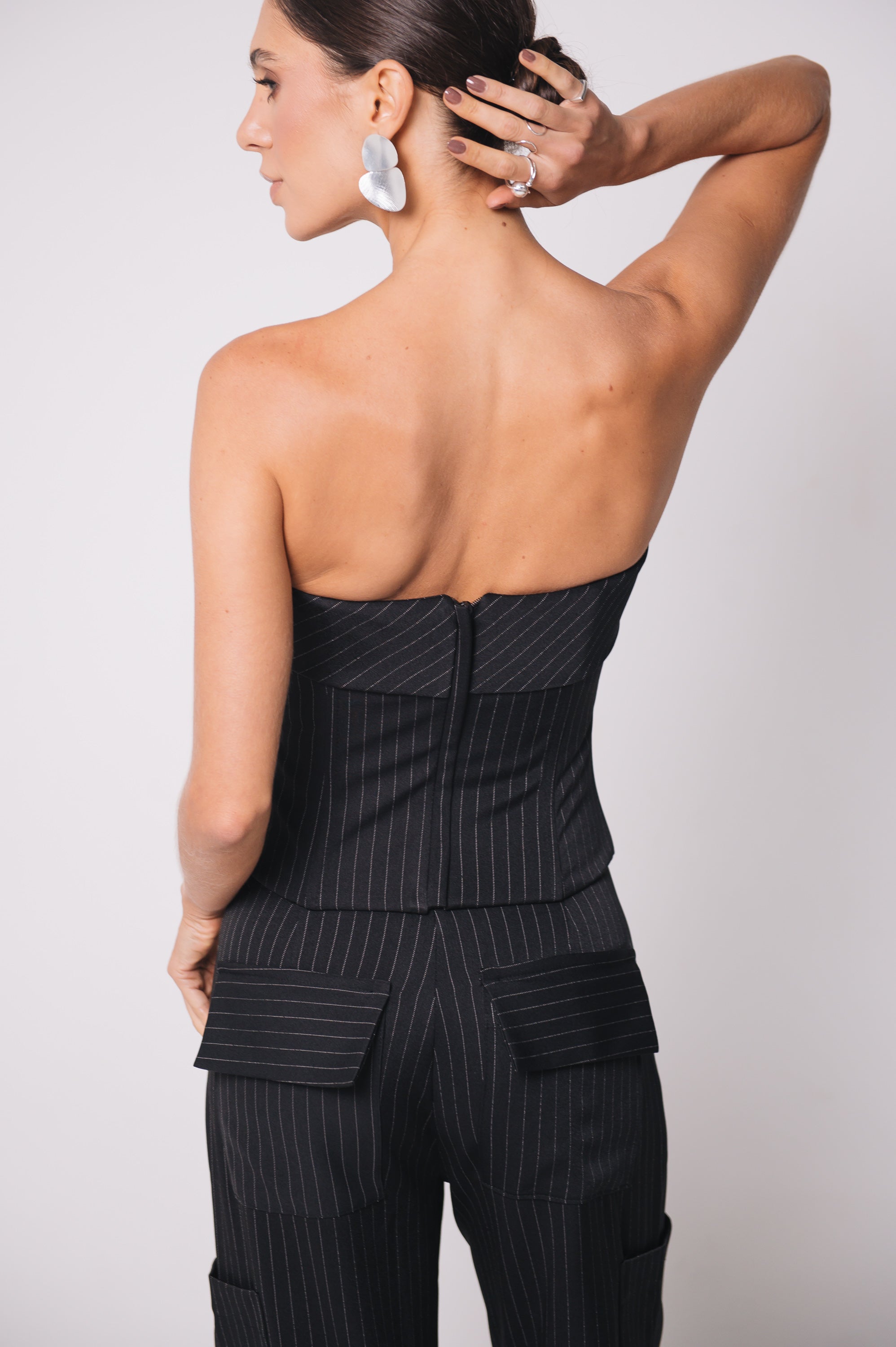 Corselet Alfaiataria Cristal Risca de Giz Preto Ällie