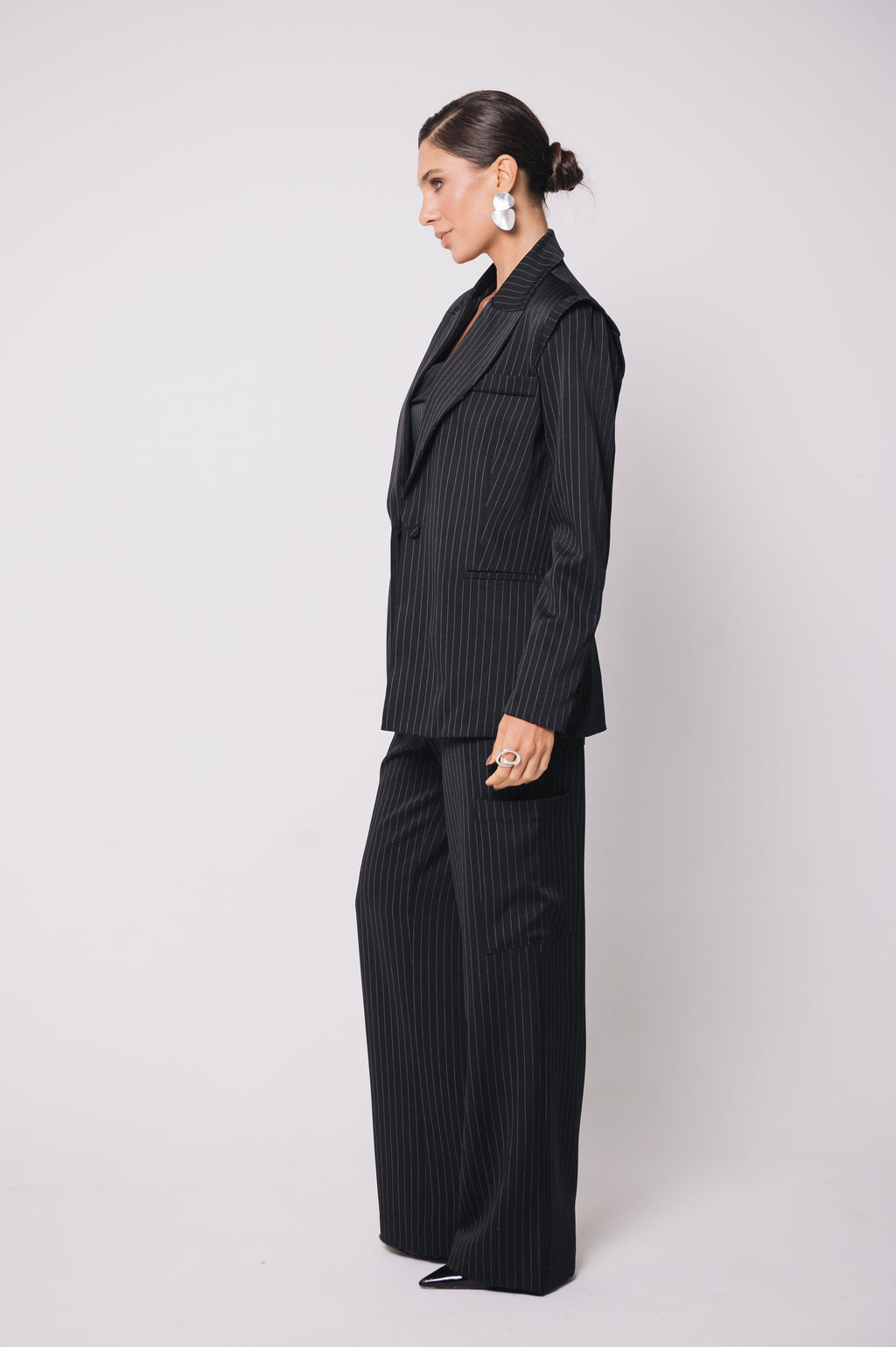 Blazer Alfaiataria Arya Risca de Giz Preto Ällie
