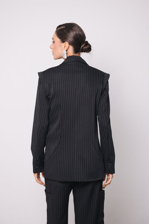 Blazer Alfaiataria Arya Risca de Giz Preto Ällie