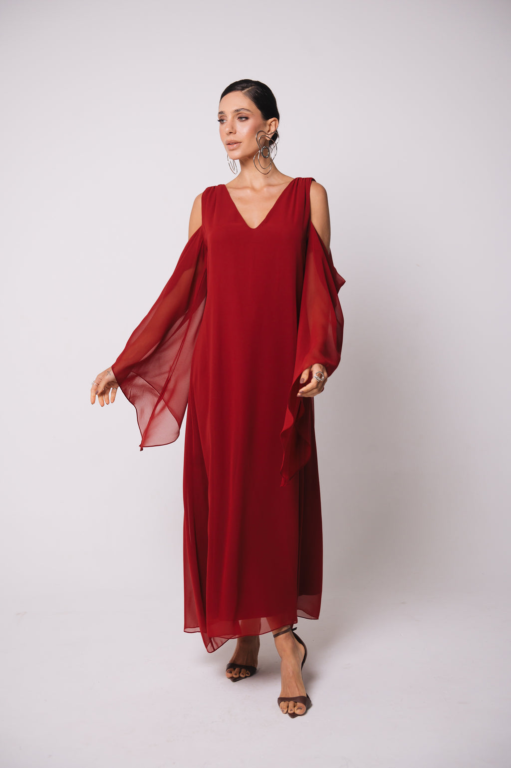 Vestido Fluido Recortes Caetana Cereja Ällie