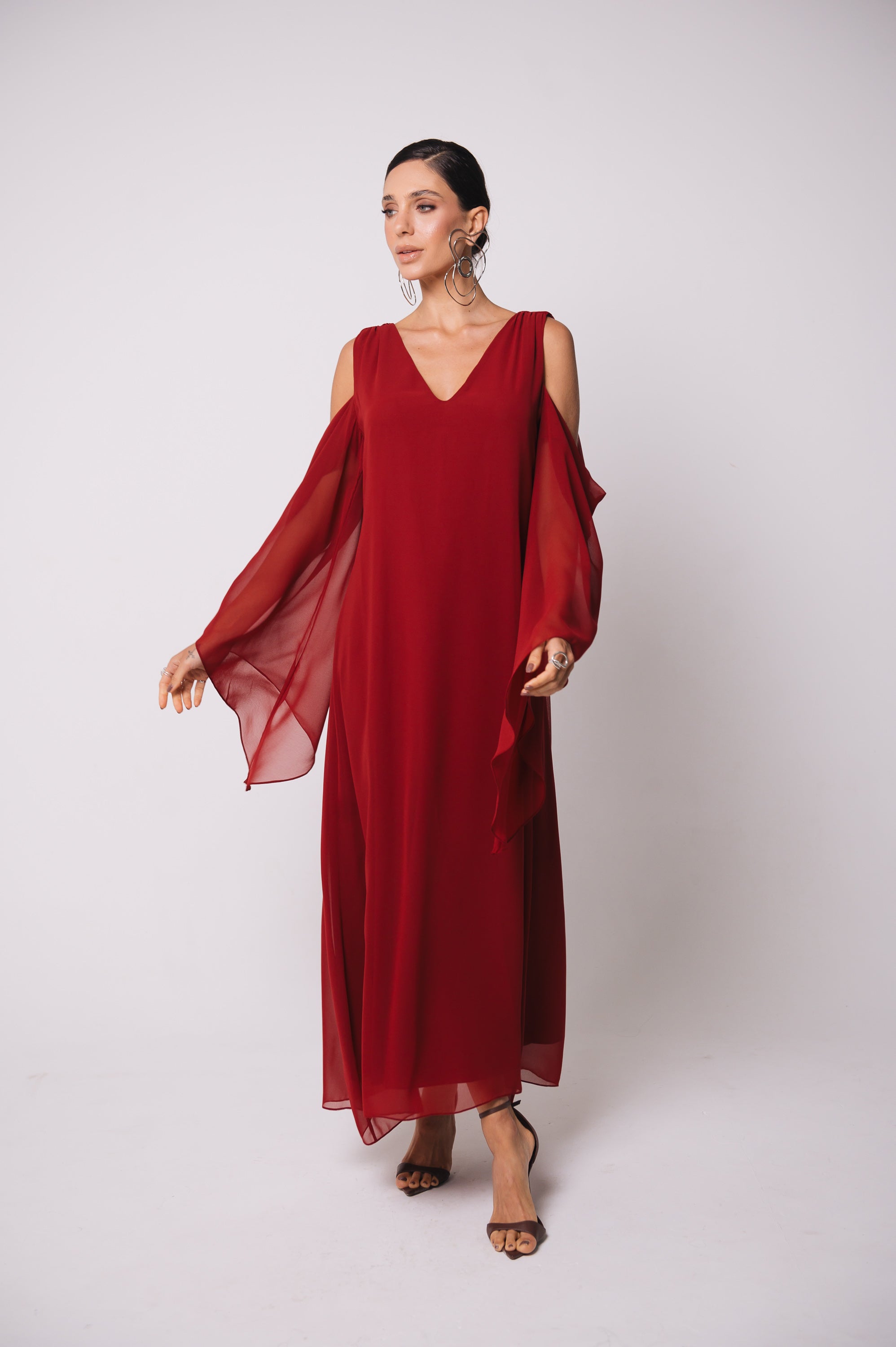 Vestido Fluido Recortes Caetana Cereja Ällie